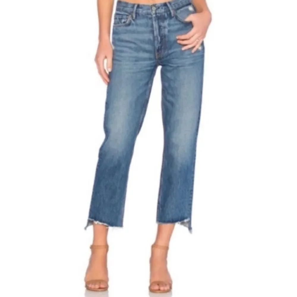 Grlfrnd Tatum Jeans In Turn Blue Raw Hem